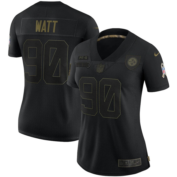 Women's Pittsburgh Steelers #90 T. J. Watt Black Saluite To Service Limited Stitched NFL Jersey(Run Small)